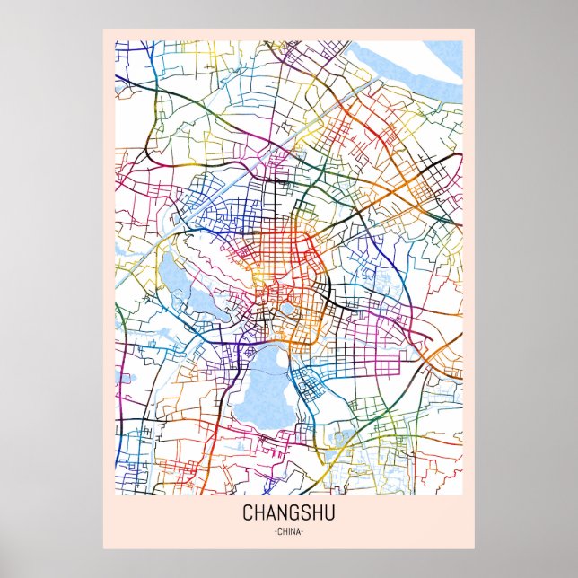 Póster Mapa de la ciudad de Changshu en China (Frente)