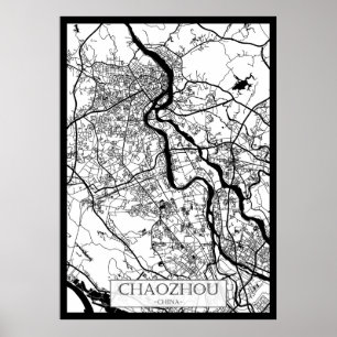Póster Mapa de la ciudad de Chaozhou China