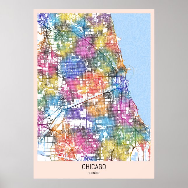 Póster Mapa de la ciudad de Chicago Illinois (Frente)