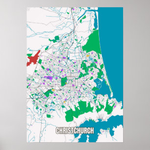 Póster Mapa de la ciudad de Christchurch, Poster de Nueva