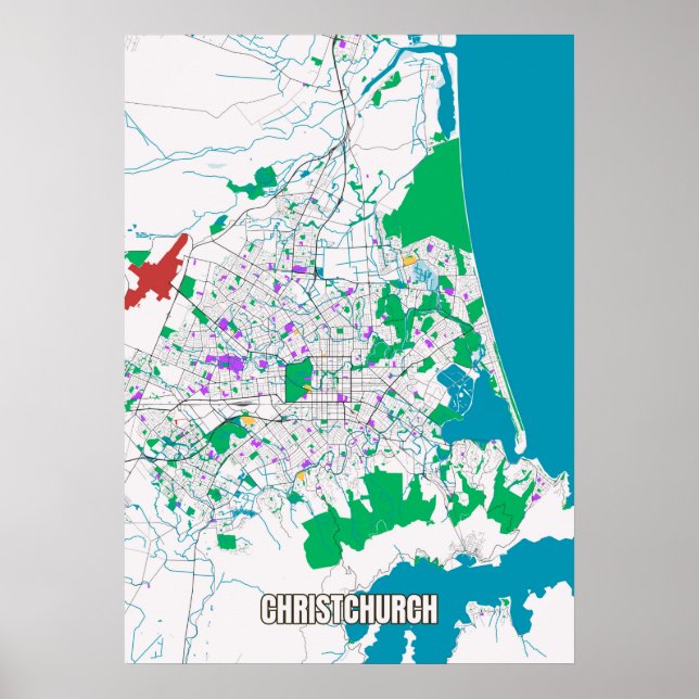 Póster Mapa de la ciudad de Christchurch, Poster de Nueva (Frente)