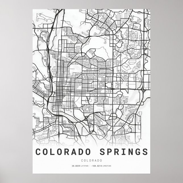 Póster Mapa de la ciudad de Colorado Springs (Frente)