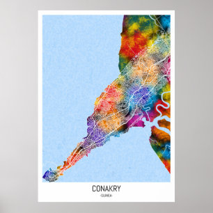 Póster Mapa de la ciudad de Conakry Guinea
