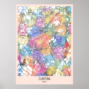 Póster Mapa de la ciudad de Curitiba Brasil