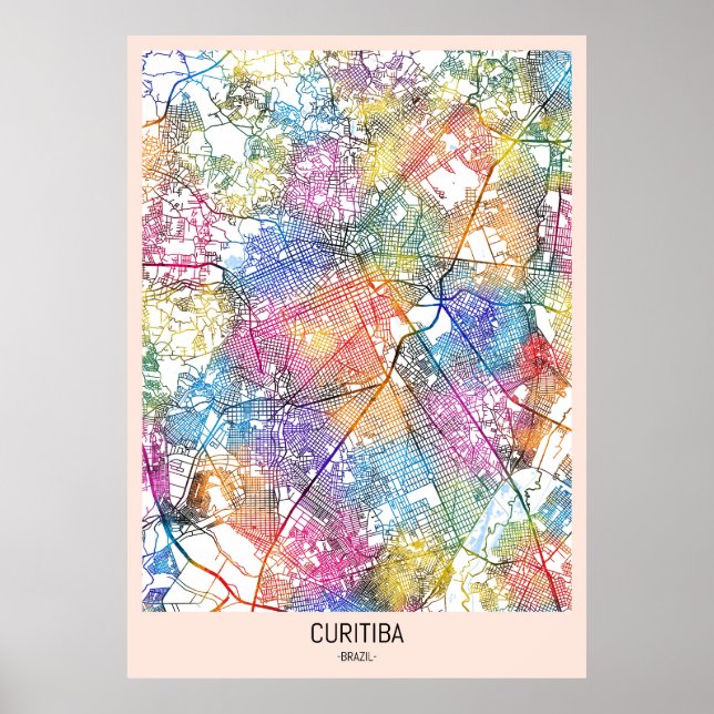 Póster Mapa de la ciudad de Curitiba Brasil (Frente)