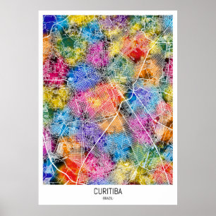 Póster Mapa de la ciudad de Curitiba Brasil