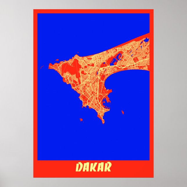 Póster Mapa de la ciudad de Dakar - Senegal (Frente)