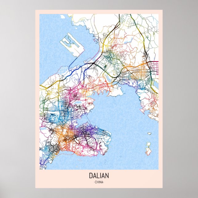 Póster Mapa de la ciudad de Dalian en China (Frente)