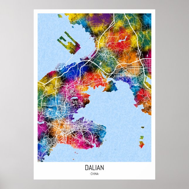 Póster Mapa de la ciudad de Dalian en China (Frente)