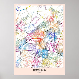 Póster Mapa de la ciudad de Damasco en Siria