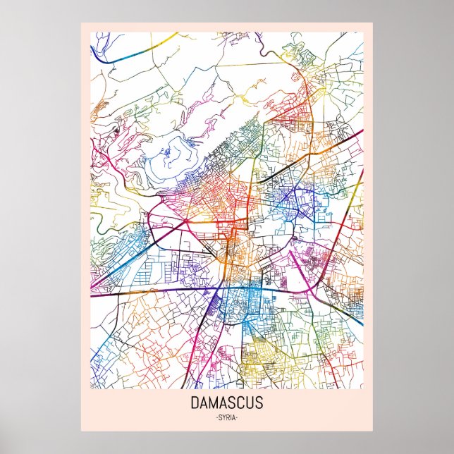 Póster Mapa de la ciudad de Damasco en Siria (Frente)
