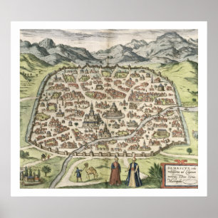 Póster Mapa de la ciudad de Damasco, Siria, 1620