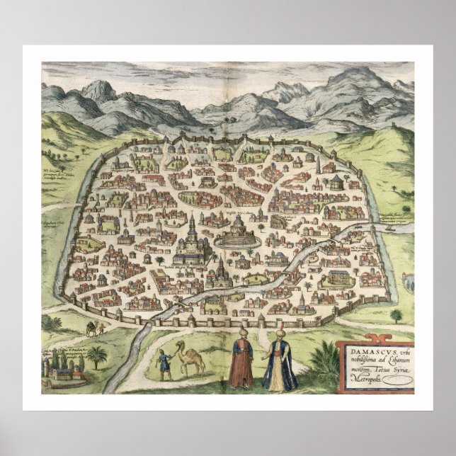 Póster Mapa de la ciudad de Damasco, Siria, 1620 (grabado (Frente)
