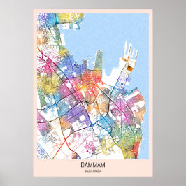 Póster Mapa de la ciudad de Dammam Arabia Saudita