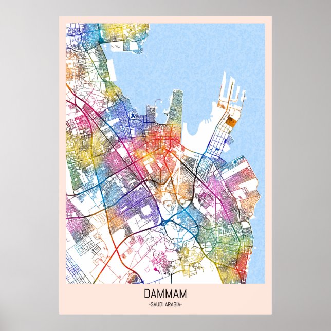 Póster Mapa de la ciudad de Dammam Arabia Saudita (Frente)
