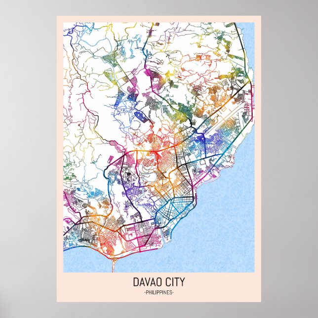 Póster Mapa de la ciudad de Davao, Filipinas (Frente)