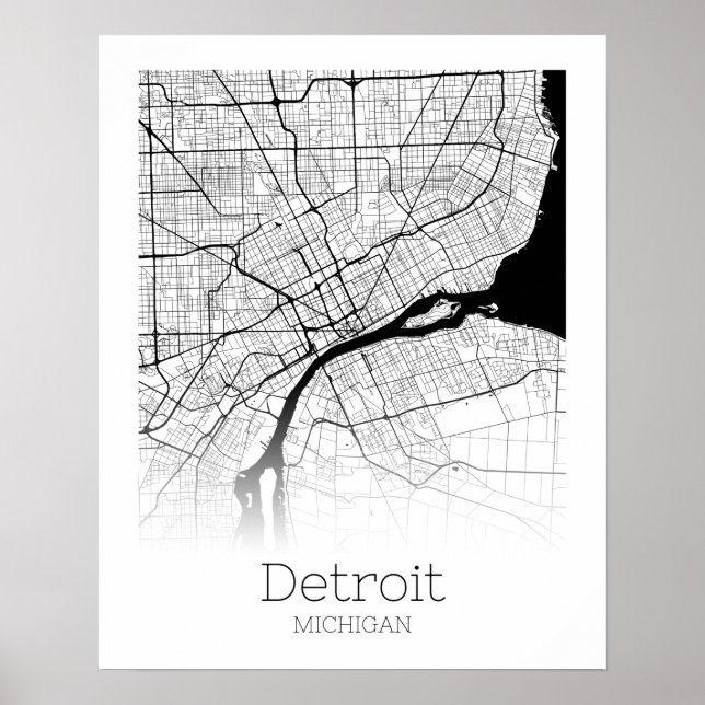 Póster Mapa de la ciudad de Detroit (Frente)