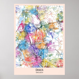 Póster Mapa de la ciudad de Dhaka en Bangladesh