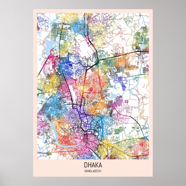 Póster Mapa de la ciudad de Dhaka en Bangladesh (Frente)
