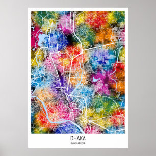 Póster Mapa de la ciudad de Dhaka en Bangladesh