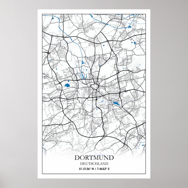 Póster Mapa de la ciudad de Dortmund Alemania Simple para (Frente)