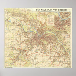 Póster Mapa de la ciudad de Dresde de 1947, diseño urbano