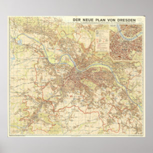 Póster Mapa de la ciudad de Dresde de 1947, diseño urbano