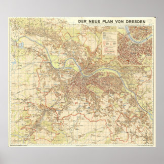 Póster Mapa de la ciudad de Dresde de 1947, diseño urbano