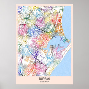 Póster Mapa de la ciudad de Durban en Sudáfrica