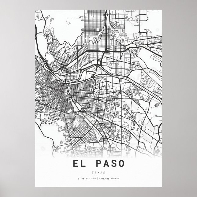 Póster Mapa de la ciudad de El Paso (Frente)