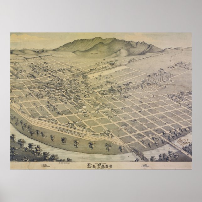 Póster Mapa de la ciudad de El Paso en 1886 (Frente)