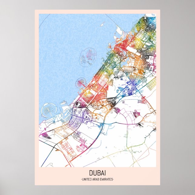 Póster Mapa de la ciudad de Emiratos Árabes Unidos de Dub (Frente)