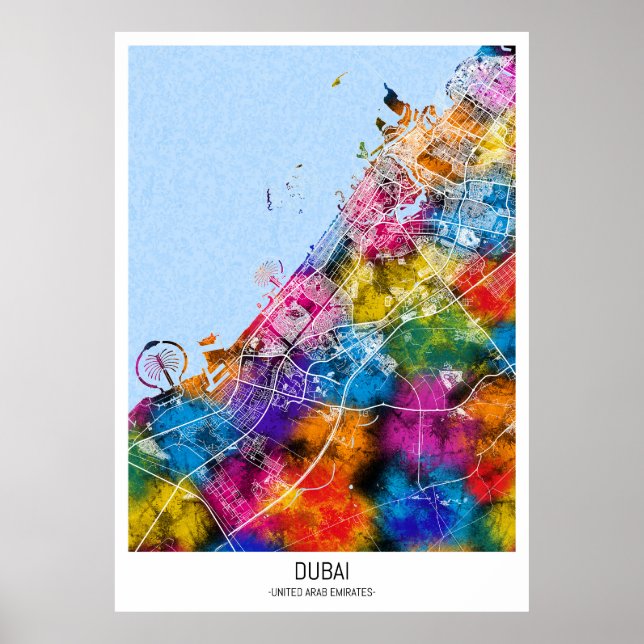 Póster Mapa de la ciudad de Emiratos Árabes Unidos de Dub (Frente)