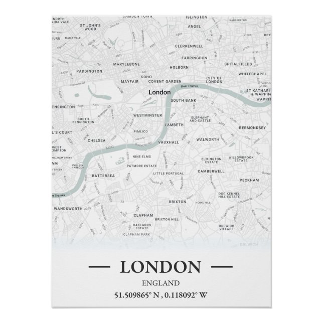 Póster Mapa de la ciudad de estilo clásico de Londres, In (Anverso)