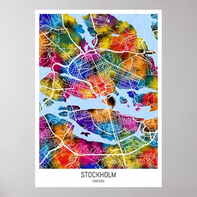 Póster Mapa de la ciudad de Estocolmo en Suecia (Frente)