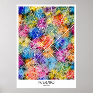 Póster Mapa de la ciudad de Faisalabad