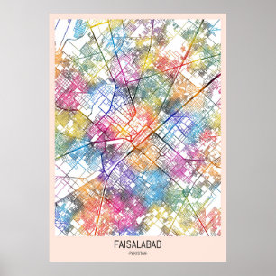 Póster Mapa de la ciudad de Faisalabad