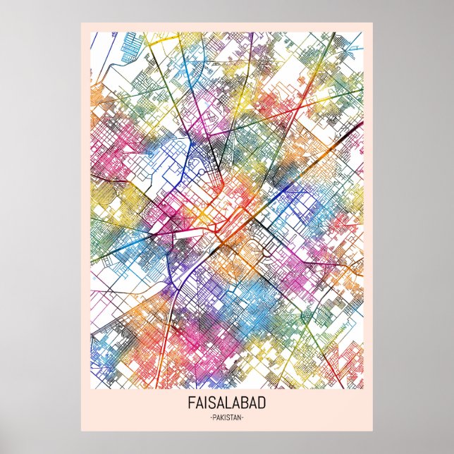 Póster Mapa de la ciudad de Faisalabad (Frente)