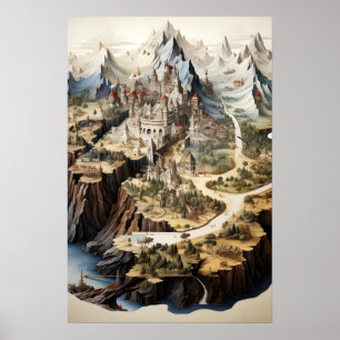 Póster Mapa de la ciudad de Fantasy