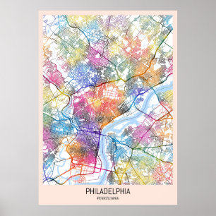 Póster Mapa de la ciudad de Filadelfia en Estados Unidos