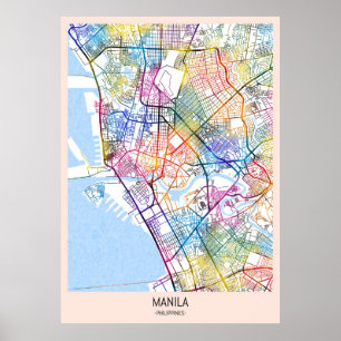 Póster Mapa de la ciudad de Filipinas en Manila