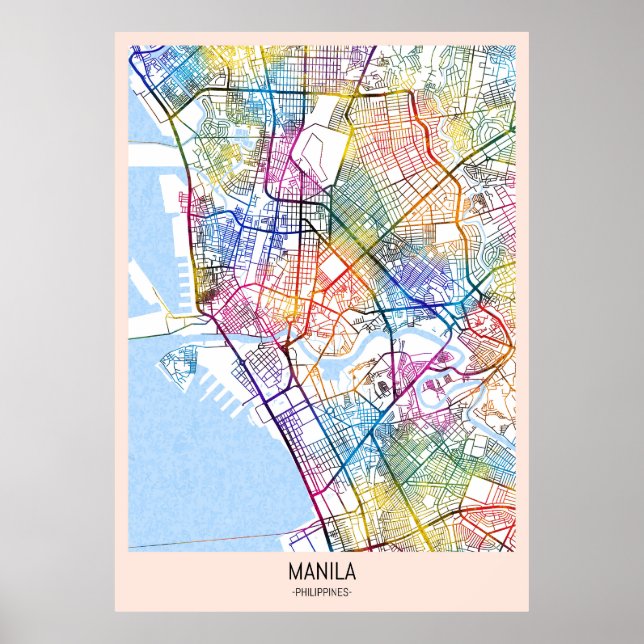 Póster Mapa de la ciudad de Filipinas en Manila (Frente)