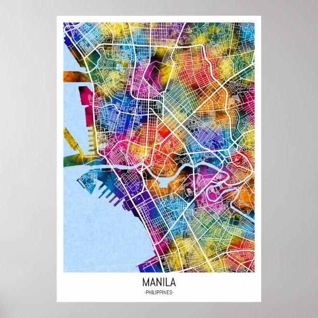 Póster Mapa de la ciudad de Filipinas en Manila (Frente)