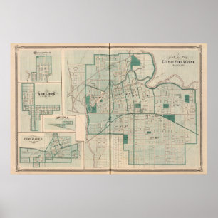 Póster Mapa de la ciudad de Fort Wayne con Cedarville