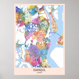 Póster Mapa de la ciudad de Guayaquil en Ecuador