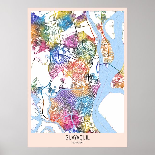Póster Mapa de la ciudad de Guayaquil en Ecuador (Frente)