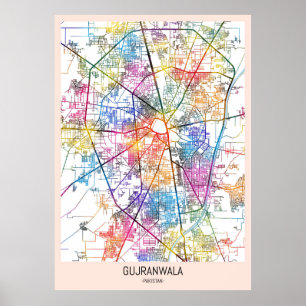 Póster Mapa de la ciudad de Gujranwala Pakistán