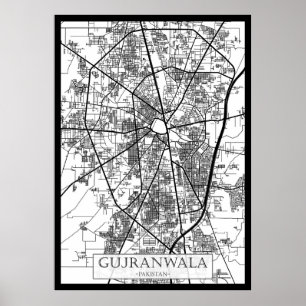 Póster Mapa de la ciudad de Gujranwala Pakistán