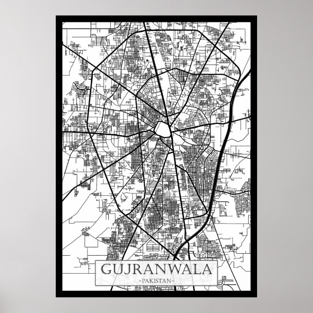 Póster Mapa de la ciudad de Gujranwala Pakistán (Frente)