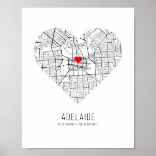 Póster Mapa de la ciudad de Heart Adelaide (Australia)